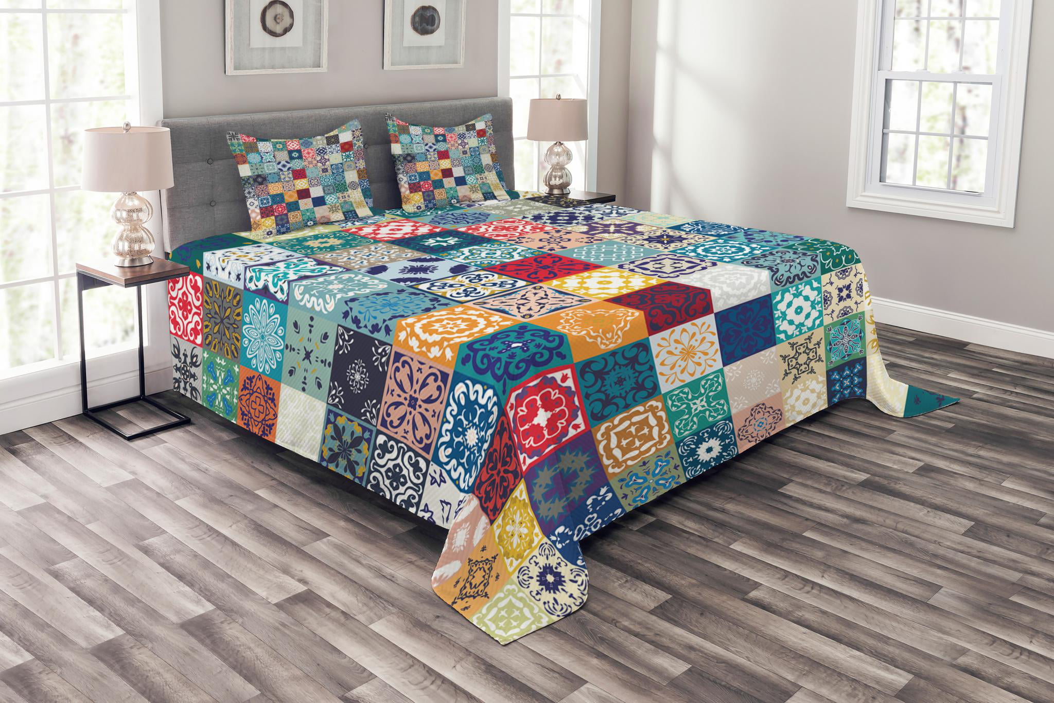 Details about   Queen/King Comforter Bedspread Quilt Set with 2 Pillows Sham Patchwork Bed Cover 