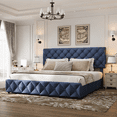 thumbnail image 4 of Upholstered Platform Bed Frame – Adjustable Headboard, 4 Storage Drawers, Diamond Button Tufted, Noise Reducing, Sturdy Linen Fabric – No Box Spring Needed, 4 of 8
