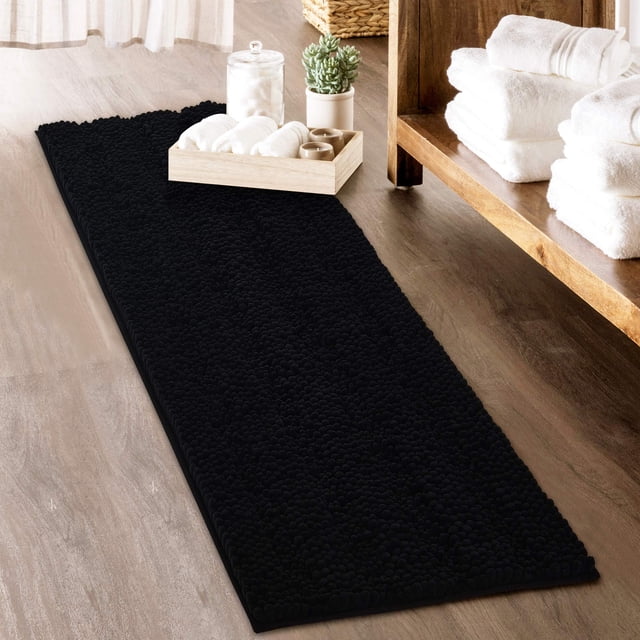 Alfombra de baño KGORGE, grande, suave, antideslizante, gruesa, de chenilla negra
