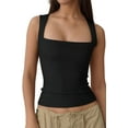 thumbnail image 2 of Women'S Square Neck Sleeveless Tank Tops Basic Tight T-Shirts Black S, 2 of 9