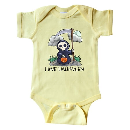 

Inktastic I Love Halloween with Cute Trick or Treating Grim Reaper Gift Baby Boy or Baby Girl Bodysuit