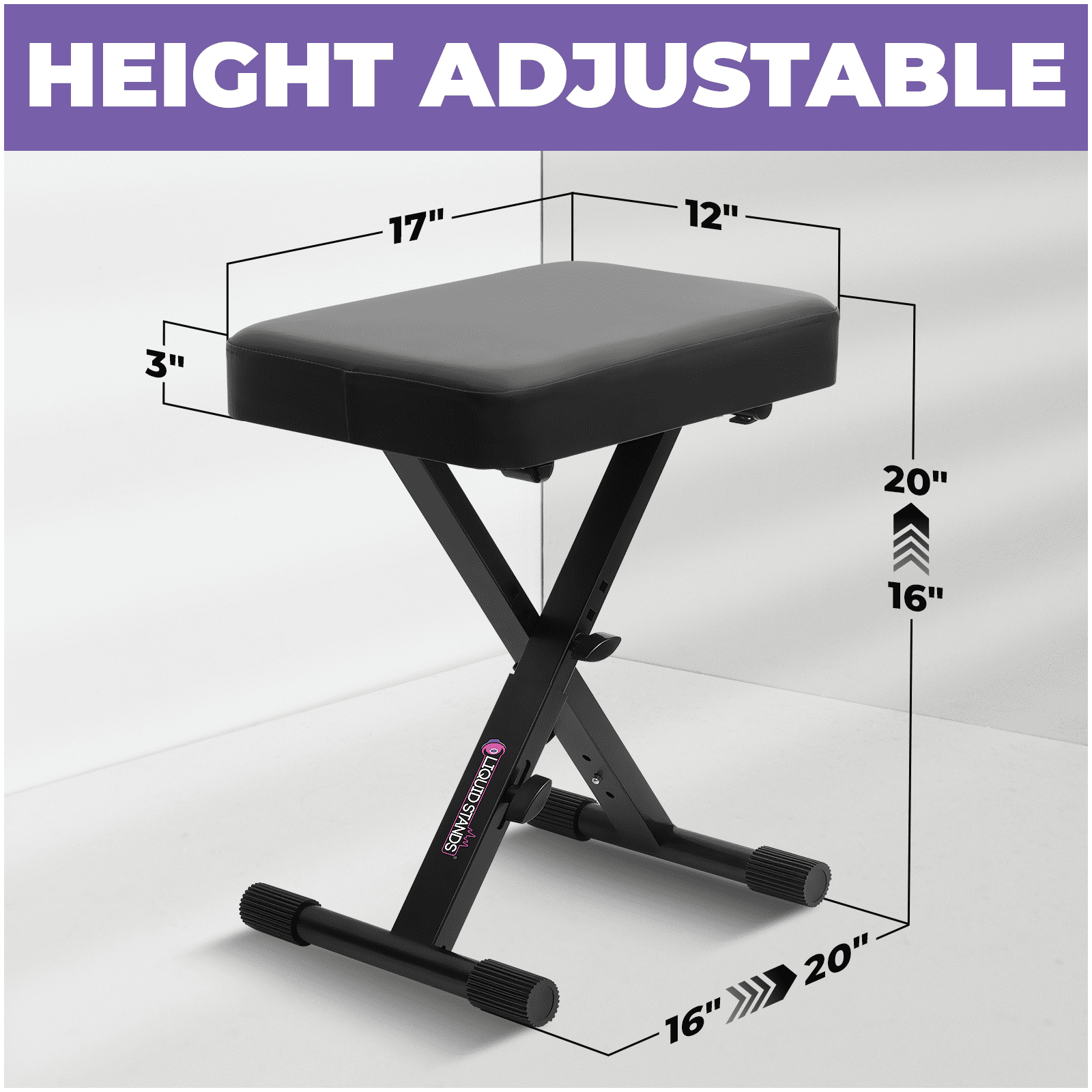 Liquid Stands Foldable Adjustable Piano Bench - X-Style Music Stool - Piano Keyboard Bench Seat for Piano Keyboard Stand with Black Cushion Padded Bench  for Musicians Piano Stool Chair, Piano Desk