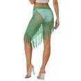thumbnail image 3 of INSPIRE CHIC Women's Hollow Out Tassle Skirts Beach Cover Up Fish Net Wrap Mesh Sheer Maxi Sarong Swimwear XS Green, 3 of 5