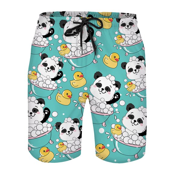 Men's Beach Shorts A Little Panda Bathing In The Bath With Duck Quick Dry With Mesh Lining and Pockets XL