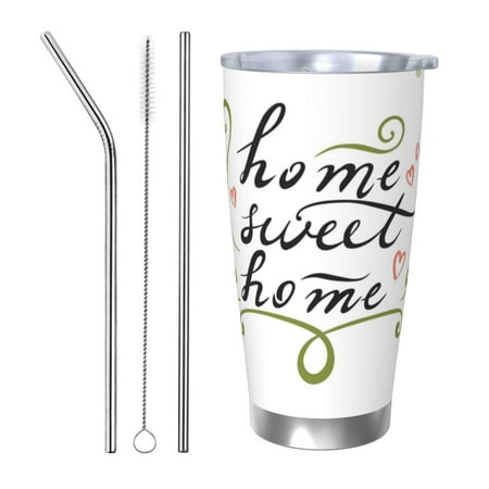 

Goofa Home Sweet Home Floral for 20 oz Skinny Tumbler Stainless Steel Coffee Mug Slim Vacuum Insulated Travel Cup Car Cup-Straw Three-piece Set