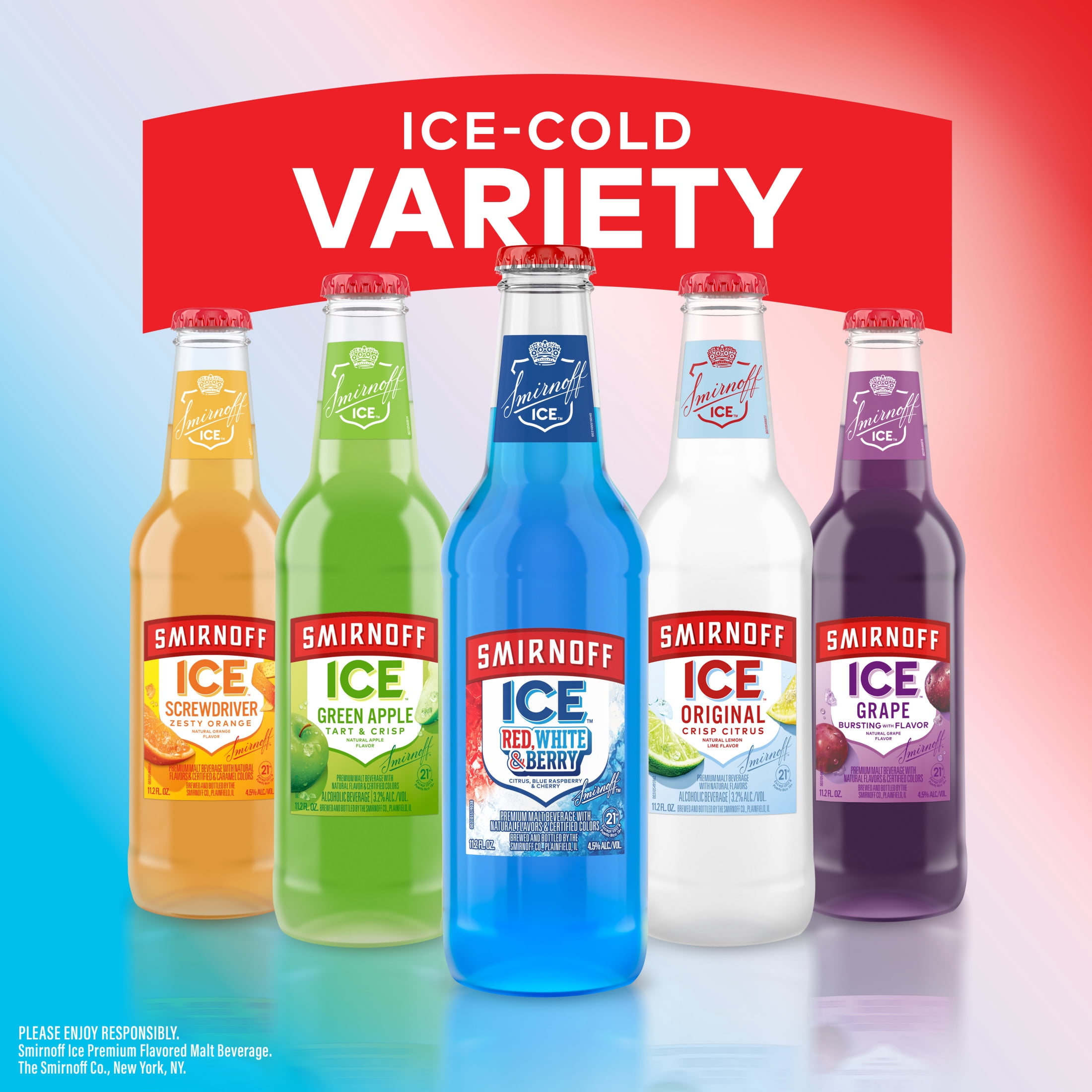 Smirnoff Ice Red White and Berry, 6 pack bottles, 11.2 fl oz, 4.5% ABV
