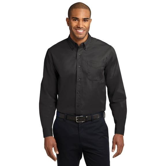 Port Authority Long Sleeve Easy Care Shirt. S608 , S608 , Black/ Light Stone , X-Large