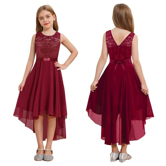 iiniim Kids Girls Hi-Low Chiffon Flower Dress Sleeveless Lace Floral Wedding Birthday Party Dresses