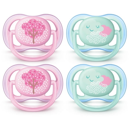 Philips Avent Ultra Air Pacifier, 0-6 Months, Pink Fashion Decos, 4 Pack, SCF343/40