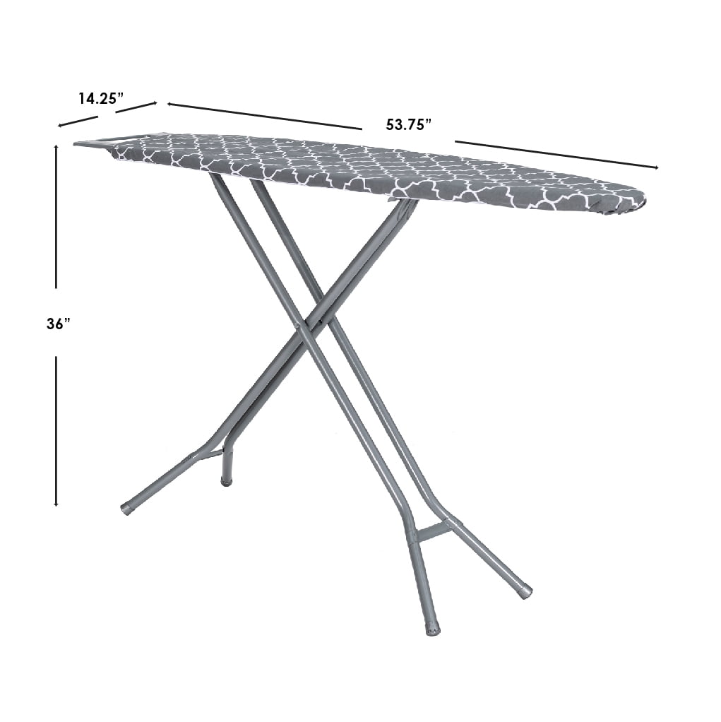 Seymour Home Products Adjustable Height, 4 Leg Ironing Board with Mesh Top and Iron Rest, Gray Lattice