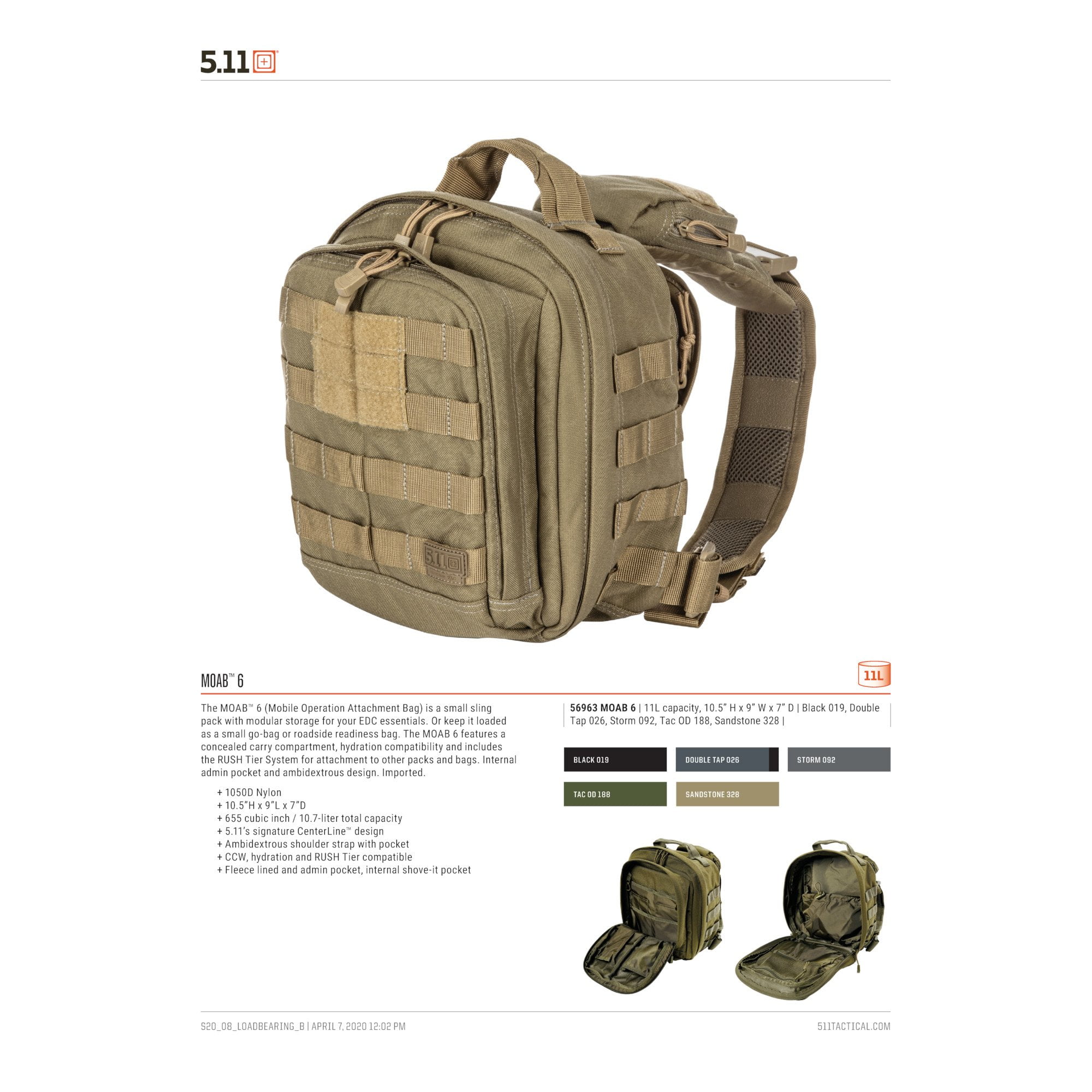 5.11 Tactical Rush MOAB 6 Sling Pack Water Resistant