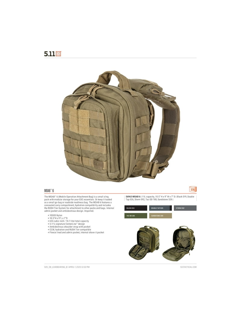 5.11 Tactical MOAB 6 Pack, Bag, Double Tap, 1 SZ, Style 56963 - Walmart.com