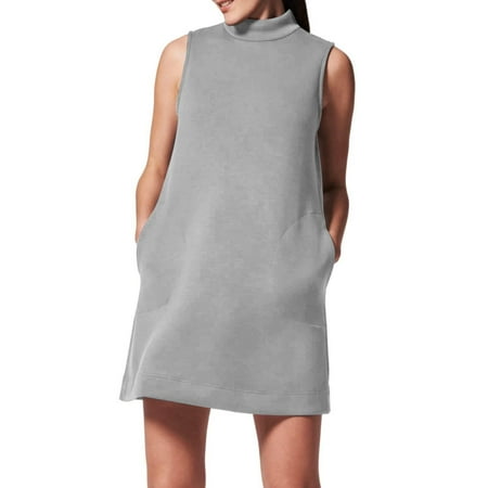 Baqcunre Womens Dresses Dress for Women Summer Sleeveless Mock Neck Dress Casual A Line Tank Dress Sundress with Pockets Mini Dress Party Dress Holiday Dresses for Women Grey Dresses L