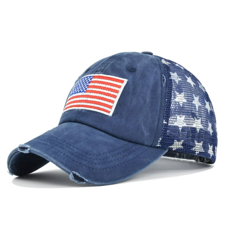 Mrulic Baseball Cap Women Men Sun Hat Star Embroidery Cotton Baseball Cap Trucker Hat Hip Hop Hat Blue + One size, Women's