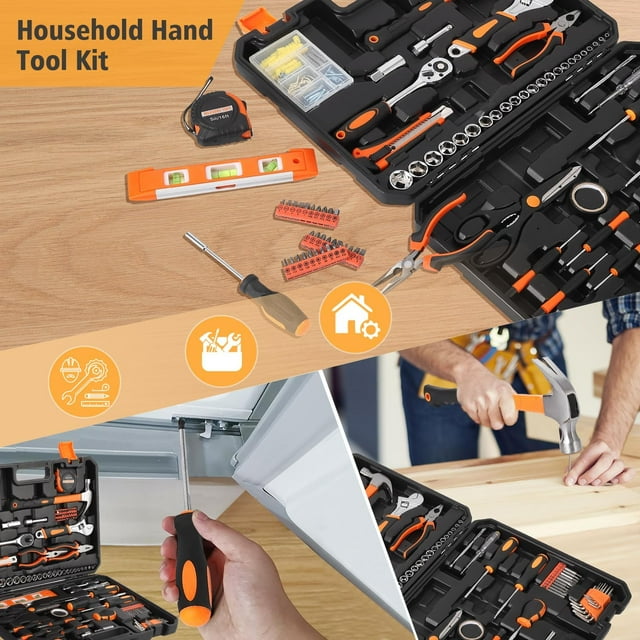 Royalbelle Household Hand Tool Set, 247 PC General Home & Auto Repair Kit with Sockets Screwdrivers Pliers, Black