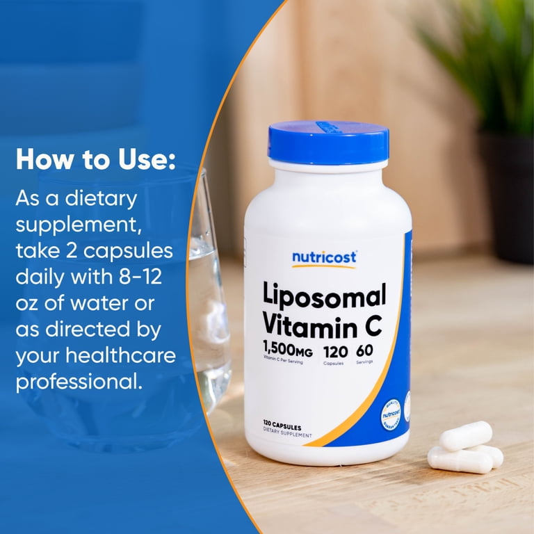 Nutricost Liposomal Vitamin C (1500mg) 120 Vegan Capsules - GMO-Free,  Gluten-Free, 60 Servings