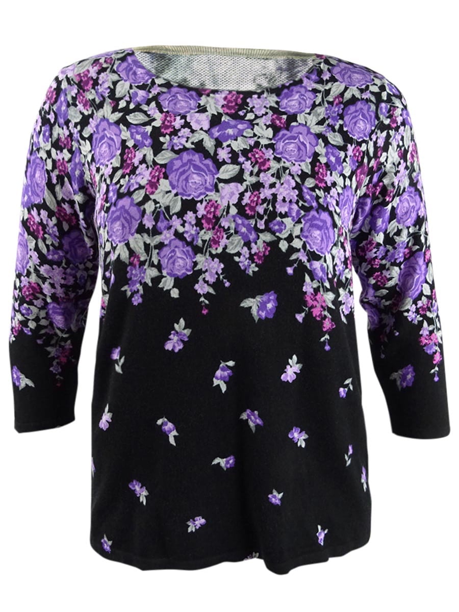 Karen Scott Women's Floral-Print Sweater (xl, Black Combo)