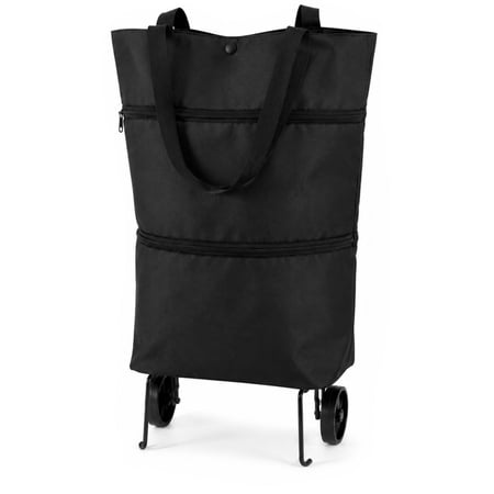 Foldable Shopping Cart with Wheels 2 in 1 Rolling Grocery Tote Bag Portable Foldable Trolley