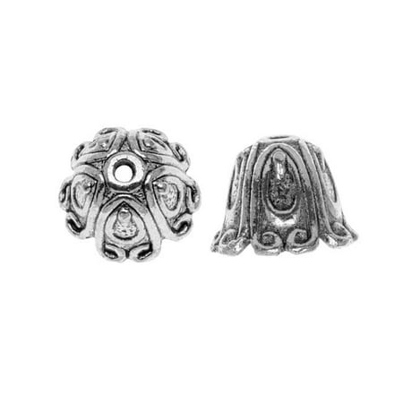 Design Bali Bead - Lead-Free Pewter Bead Caps & Cones, Bali Design 14mm, 2 Pieces, Antiqued Silver