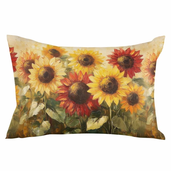Summer Sunflowers Throw Pillow Cover 24 x 36 Inch Decorative Pillow Cover Spring Oil Painting Red Yellow Floral Lumbar Pillowcase Seasonal Rectangle Cushion Case for Couch Sofa Bed Living Room