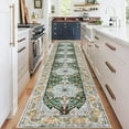 thumbnail image 2 of Findosom 2.6'x14' Hallway Runner Rug Washable Vintage Kitchen Laundry Runner with Non Slip Backing Farmhouse Entryway Living Room Floor Mat Stain Resistant Runner Carpet Green, 2 of 6