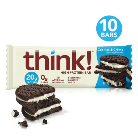 think! High Protein Bars, Cookies and Crème, 2.1 oz Bar, 10 Count