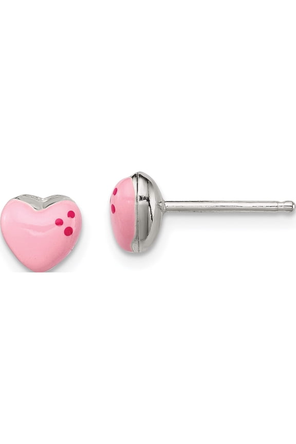 Sterling Silver Polished & Enameled Heart Post Earrings (6 X 8) Made In Italy qe12892