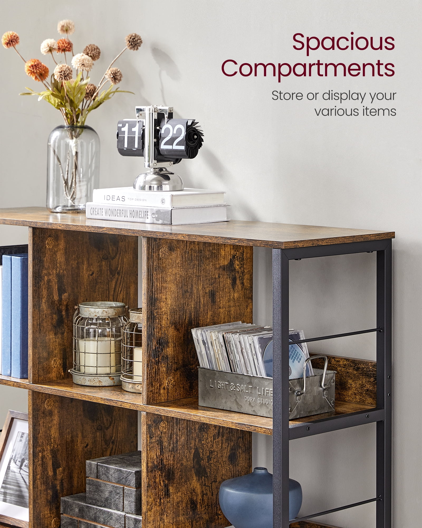 Bookshelf, Bookcase, 9 Cubes Storage Organizer, Industrial Open Display Shelf, for Bedroom, Office