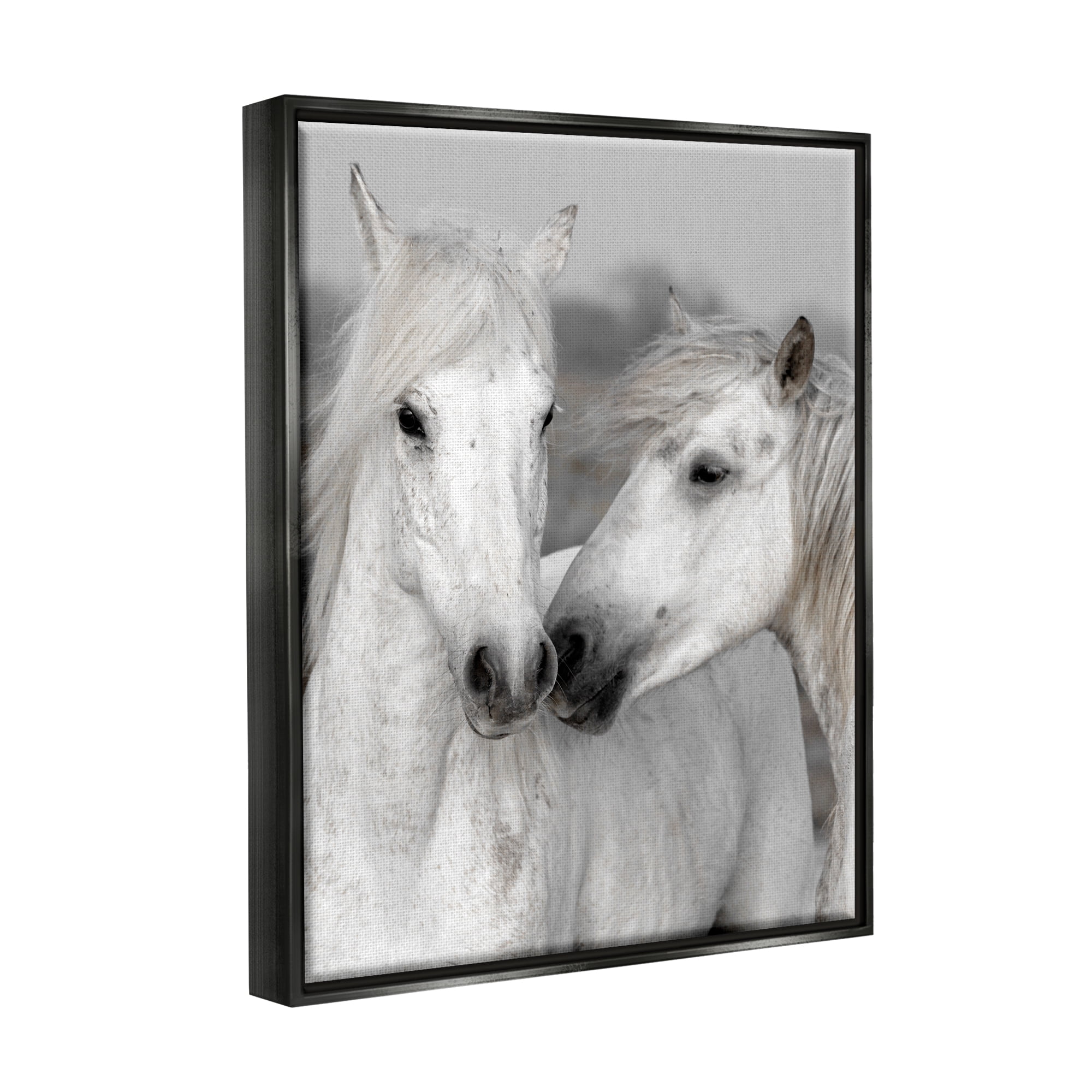 Stupell Industries White Horse Pair Animals & Insects Photography Black Floater Framed Canvas Art Print Wall Art, 25 x 31
