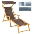 thumbnail image 1 of Costway Birch Wood Chaise Lounge Chair with Adjustable Canopy Reclining Backrest & Footrest Brown, 1 of 9