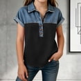 thumbnail image 2 of Babcutegg Girls Denim-Style Printed Short Sleeve Button-Up Top – Casual Summer Shirt with Collar, Patchwork Design, and Breathable Cotton Blend Black Size 6-7, 2 of 7