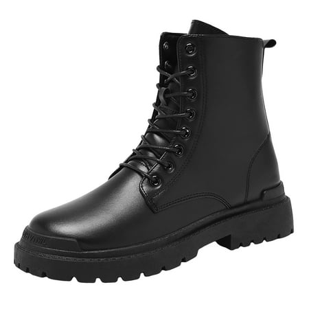 

Quealent Combat Boots PLatform Ankle Booties Lace Up Low Heel Lug Sole Short Boots (Black 7.5)
