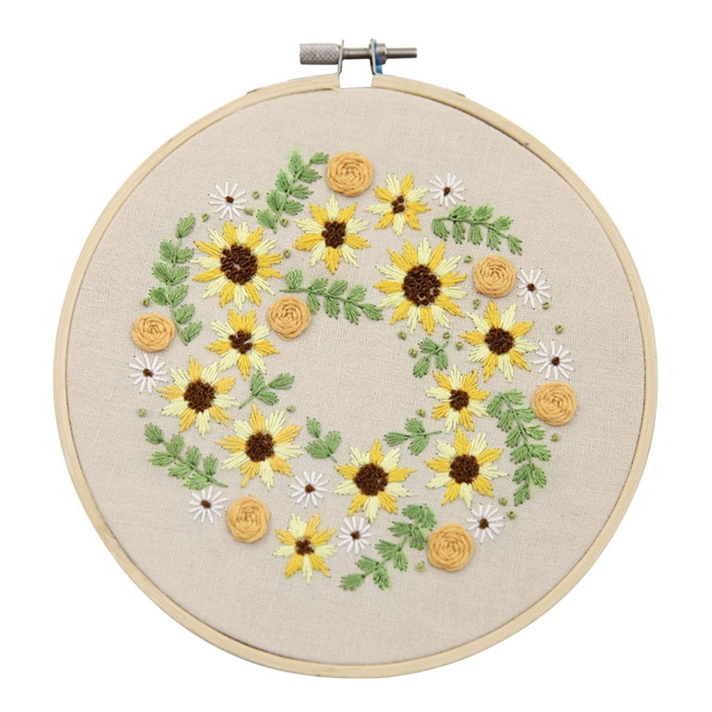 3 Bamboo Embroidery Hoop 3pack 1 Cross Stitch Kit Including 3 Embroidery Clothes with Flowers Plants Pattern 3 Pack Full Range of Stamped Embroidery Starter Kit with Pattern and Instructions