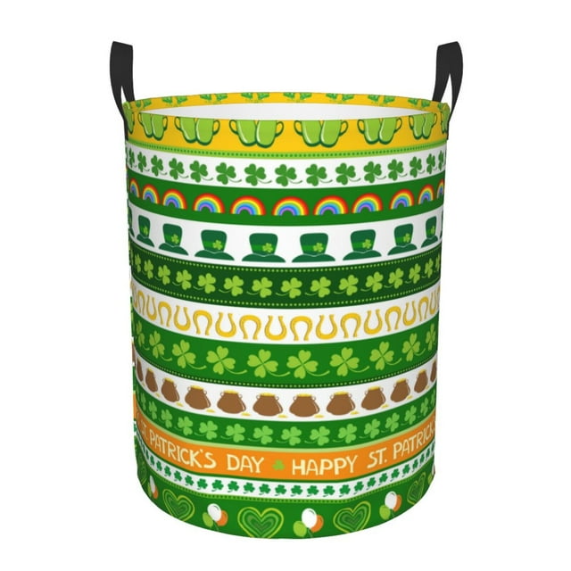 Balery St. Patrick's day in green colors Cesta de ropa redonda con asas, impermeable, independiente, para ropa, juguetes, dormitorio y familia-Medium