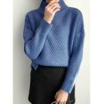 thumbnail image 1 of Chic Comfort: Women's Classic Cardigan Stand Collar Pullover Sweater – Ribbed Knit with Spandex Yarns for Effortless Style this Fall/Winter Solid Color Blue, 1 of 2