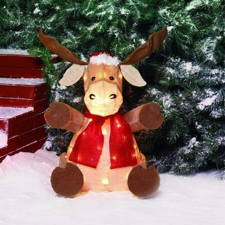 holiday time 22 quot sparkling burlap sitting moose light walmart christmas decorations outdoors