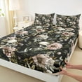thumbnail image 3 of jejeloiu Retro Rustic Floral Queen Sheet Sets,Spooky Skull Skeleton Flat Sheet,Pink Floral Queen Fitted Sheet For Adult,Super Cozy Room Decor,4 Pieces, 3 of 7