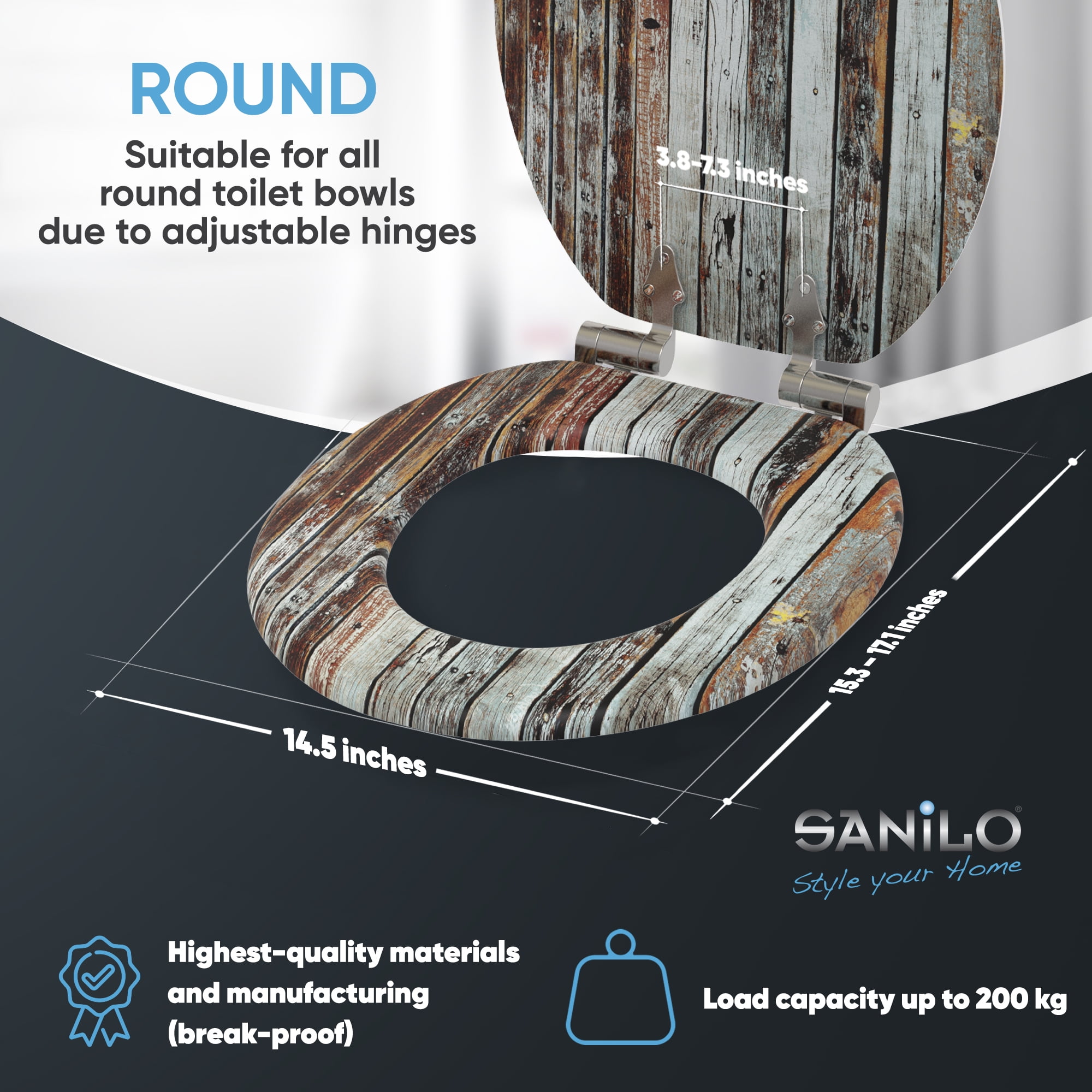 Sanilo Soft Close Toilet Seat ROUND, Quiet and Slow Close Lid and Seat, Strong Bumpers and Hinges, Antique