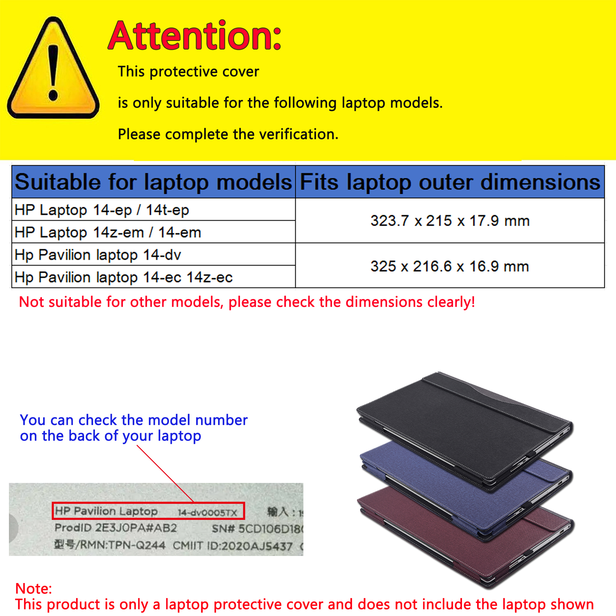 Case Cover for 14 inch HP Laptop 14-ep 14t-ep 14z-em 14-em & Hp Pavilion laptop 14-dv 14-ec 14z-ec,PU Leather Notebook PC Sleeve Protective Bag Accessory