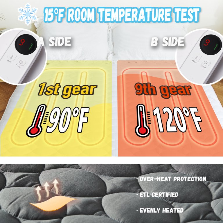 SERWALL Electric Heated Mattress Pad 8 Temperature Control Zone Auto Shut  off, Queen - Walmart.com