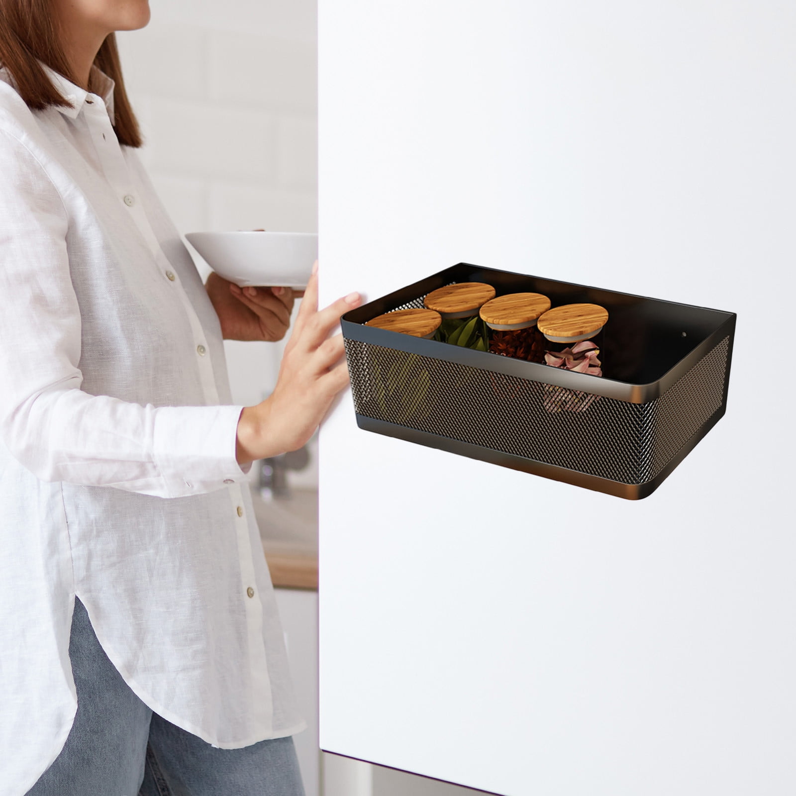 Large Magnetic Storage Box,Refrigerator Organizer Shelf,Kitchen Space Saving Divider,Ventilated Hanging Bag Shelf,No Punch Installation Container,Magnetic Refrigerator Organizer