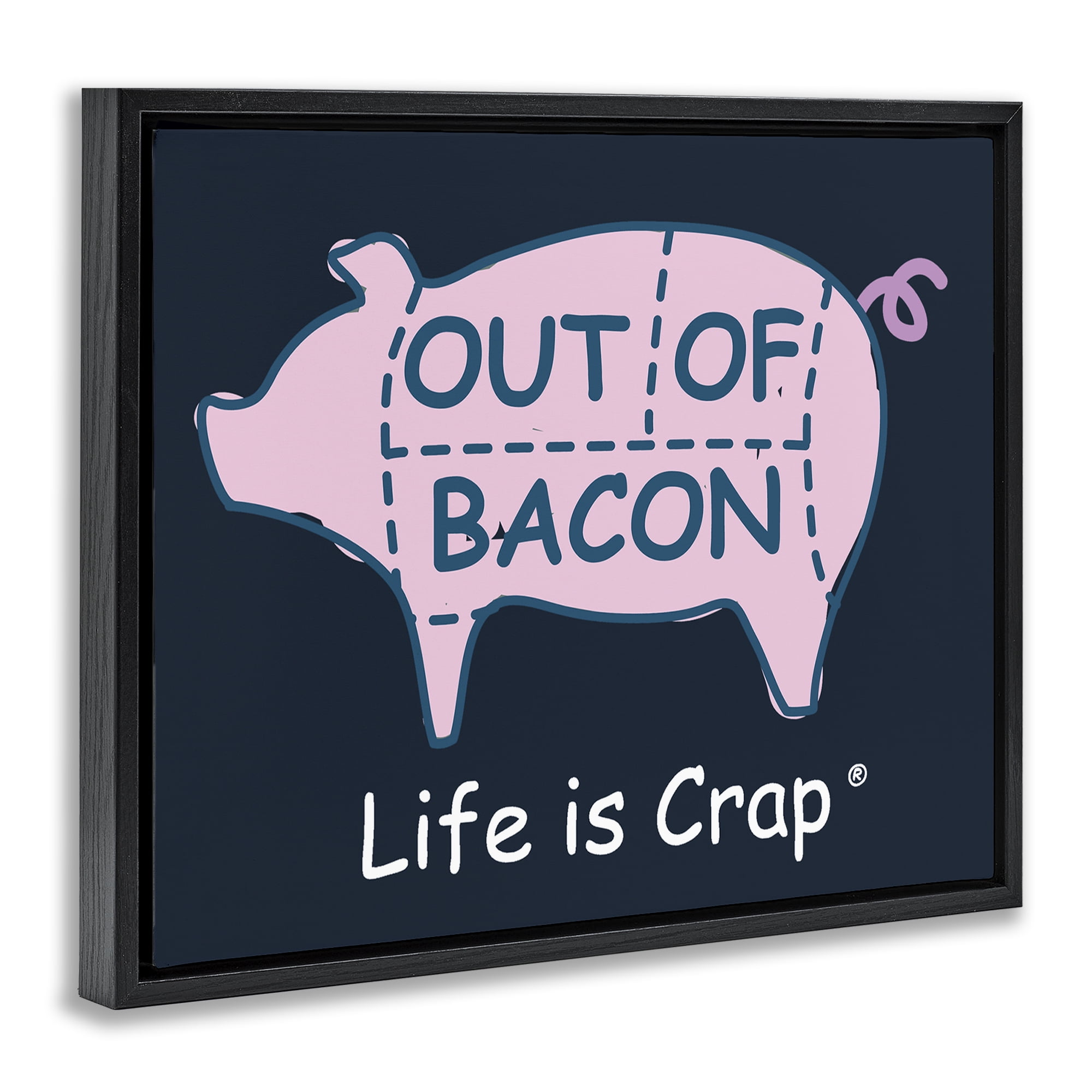 Stupell Industries Funny Out Of Bacon Novelty & Humor Painting Black Floater Framed Canvas Art Print Wall Art, 21 x 17
