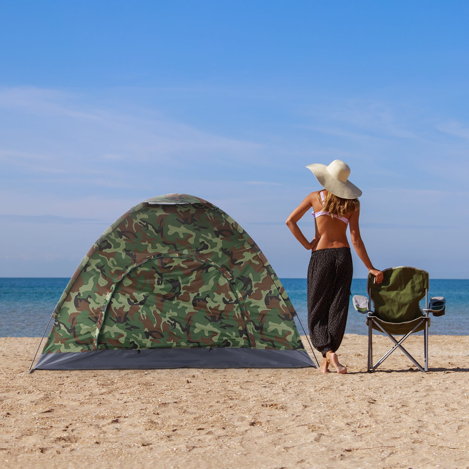 Zimtown 3-4 Person Camping Tent Dome Camouflage w/ Carrying Bag Camouflage