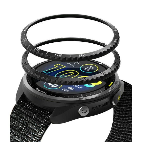 Ringke Bezel Styling & Strap for Forerunner 965, Premium Bezel Perfect Fit Anti Scratch Cover with Durable Lightweight Strap Combo- 01 (ST) Black / Grayish Black