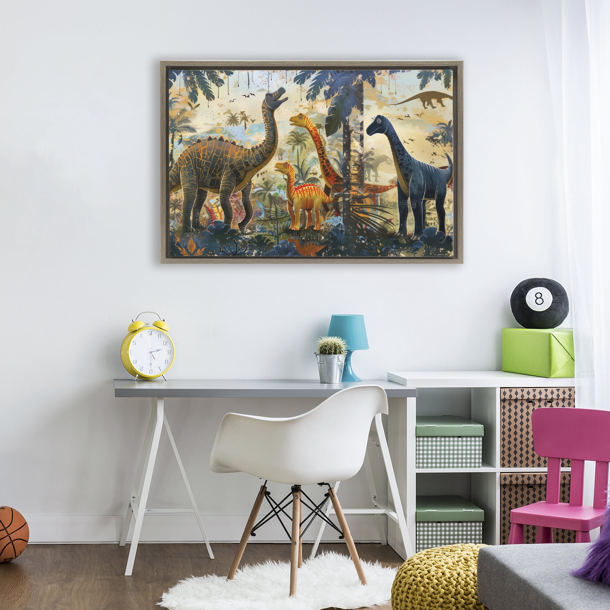 Stupell Industries Jurassic Journey in Nature Brown Framed Floater Canvas Wall Art, design by Lazar Studio