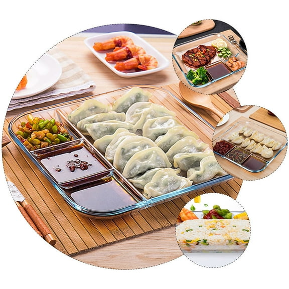 LEORX Divided Glass Plate for Food Storage Transparent Dinner Tray Easy Clean for School Canteen 1pc