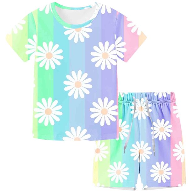 Liquidación por menos de $10. Pantalones cortos casuales de manga corta Honeeladyy para niños con cordón ajustable. Ropa deportiva estampada para hombre y mujer. Conjunto de verano de dos piezas para