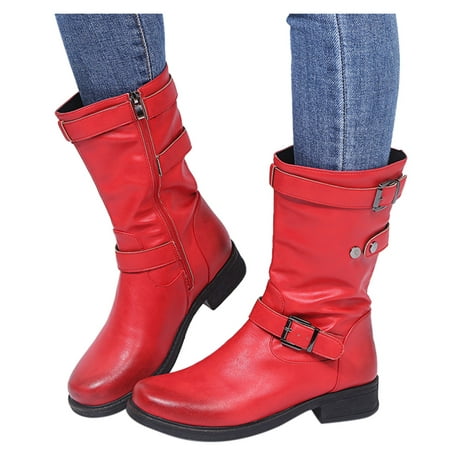 

Cathalem Mid Calf Socks Women Athletic Retro Women Zipper Square Heel Solid Color Middle Boots Round Toe Shoes Shoes Red 10.5
