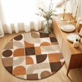 thumbnail image 3 of Orange Grid Blocks Round Area Rugs 3 ft, Boho Modern Abstract Art Geometric Arch Lines Washable Small Area Rug with Non-Slip Sturdy Edge Binding Round Front Door Mat Floor Carpet for Entryway, 3 of 9