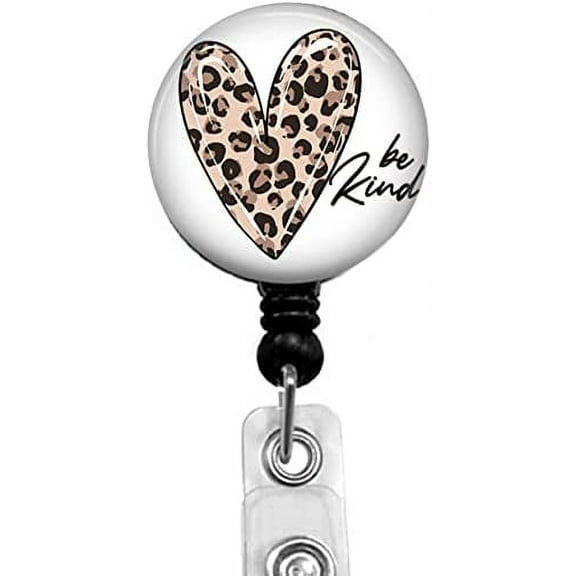 Leopard Textured Heart Badge Reel,Retractable Name Card Badge Holder with Alligator Clip, Medical MD RN Nurse Badge ID,Office Employee Name Badge, Badge Holder, Black